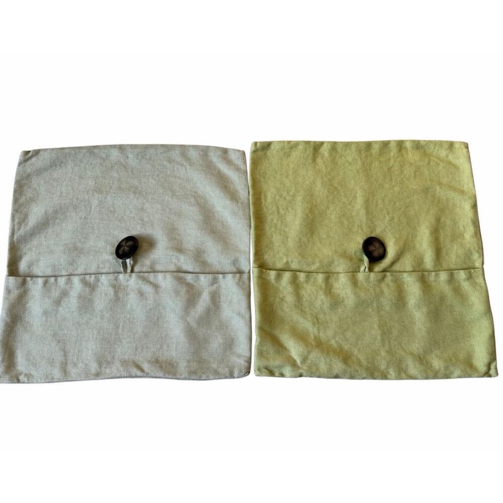 Pottery Barn Set of 2 Green Linen‎ Pillow Sham Covers Large Button 18"x18"